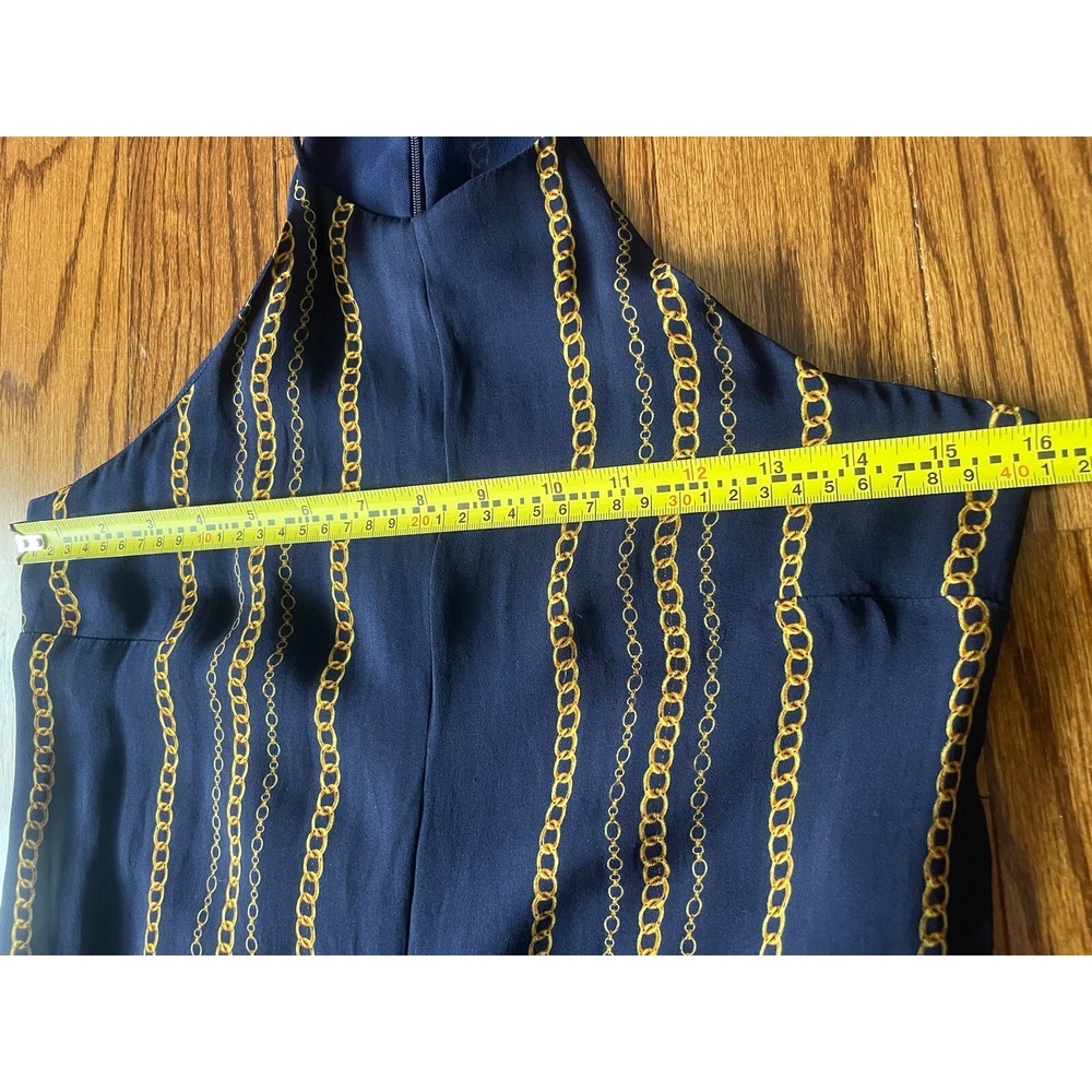 NICHOLAS US 2 Samira 100%‎ Silk Wide Leg Jumpsuit Navy Blue Gold Chain Old Money - Picture 14 of 16